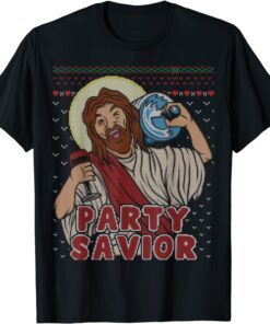 Party Savior Jesus Christ Santa Beer Ugly Christmas Sweater Tee Shirt