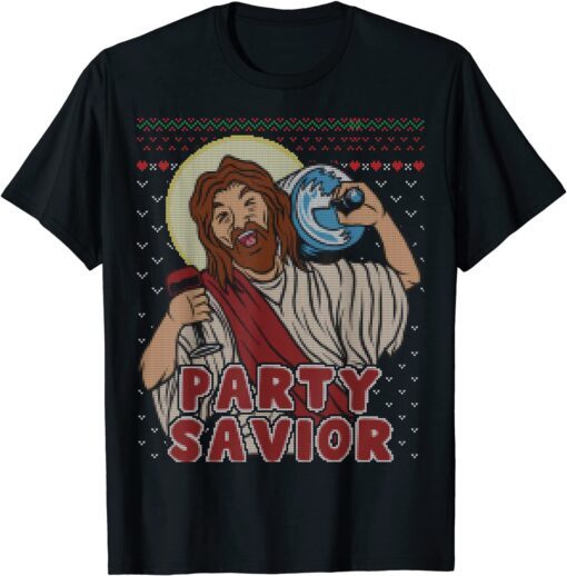 Party Savior Jesus Christ Santa Beer Ugly Christmas Sweater Tee Shirt