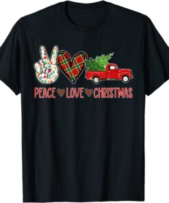 Peace Sign Love Buffalo Plaid Truck Christmas Tree Leopard Tee Shirt