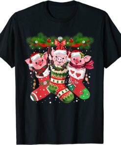 Pigs Christmas Cute Pig Socks Costume Santa Merry Xmas Tee Shirt