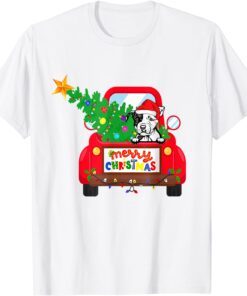 Pit Bull Dog Riding Red Truck Christmas Pajama Tee Shirt