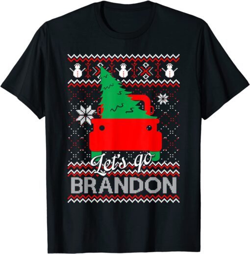 Red Truck Let's Go Brandon Ugly Christmas Tree Sweater Tee Shirt