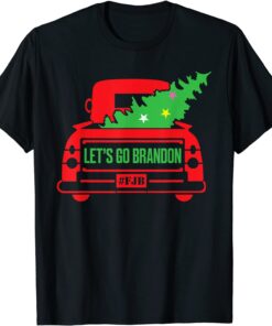 Red Truck With Xmas Tree Let's Go Brandon Christmas Tee Shirt