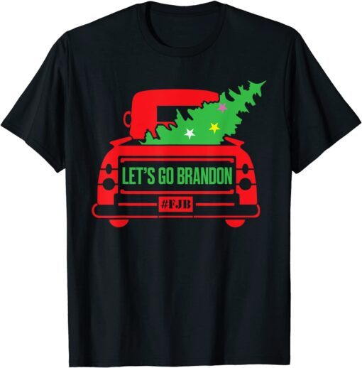 Red Truck With Xmas Tree Let's Go Brandon Christmas Tee Shirt