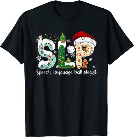 SLP Speech Language Pathologist Santa Christmas Pajama Tee Shirt