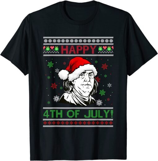 Santa Ben Drankin Happy 4th of July Ugly Christmas Sweater Tee Shirt