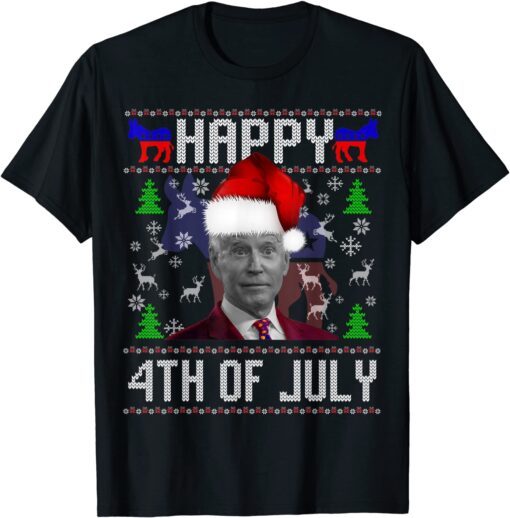 Santa Biden Happy 4th of July Ugly Christmas Sweater Tee Shirt