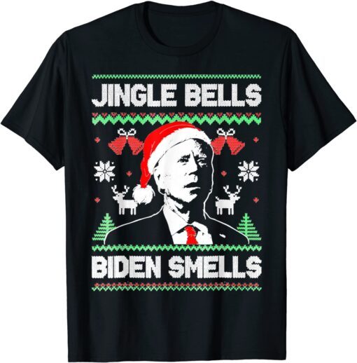 Santa Biden Jingle Bells Biden Smells Ugly Christmas Tee Shirt