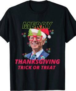 Santa Biden Merry Thanksgiving Trick or Treat Tee Shirt