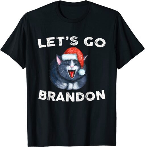 Santa Cat Let's Go Brandon Tee Shirt