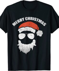 Santa Claus Face Sunglasses With Hat Beard Christmas T-Shirt