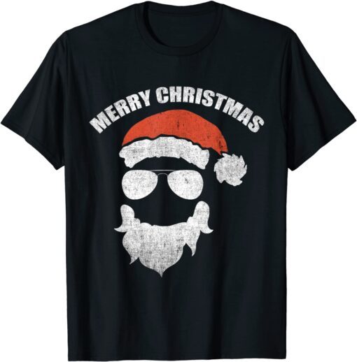 Santa Claus Face Sunglasses With Hat Beard Christmas T-Shirt