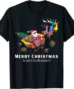 Santa Claus & Reindeer - Merry Christmas & Let's Go Brandon Tee Shirt