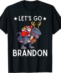 Santa Claus Riding Dinosaurs Let’s Go Brandon Christmas 2021 Tee Shirt