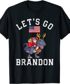 Santa Claus Riding Dinosaurs Let’s Go Brandon Christmas T-Shirt