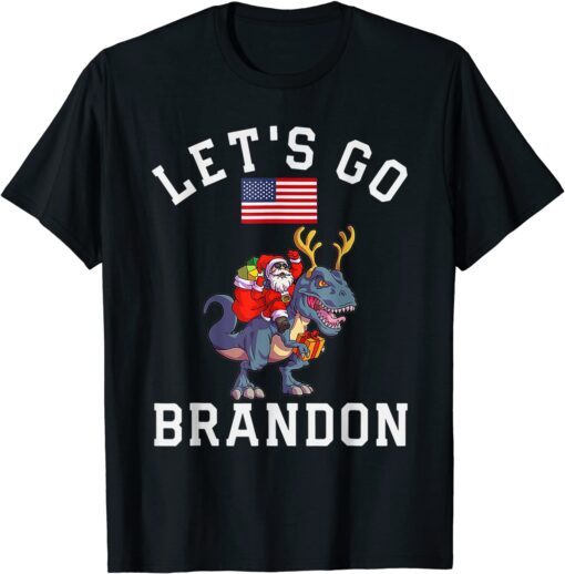 Santa Claus Riding Dinosaurs Let’s Go Brandon Christmas T-Shirt