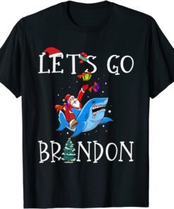 Santa Claus Riding Shark Let's Go Brandon Chirstmas Tee Shirt