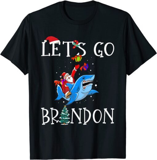 Santa Claus Riding Shark Let's Go Brandon Chirstmas Tee Shirt