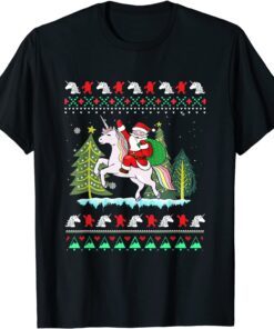 Santa Claus Riding Unicorn Christmas T-Shirt