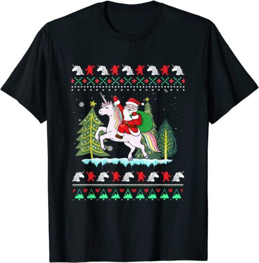 Santa Claus Riding Unicorn Christmas T-Shirt