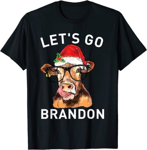 Santa Cow Let's Go Brandon Christmas Tee Shirt