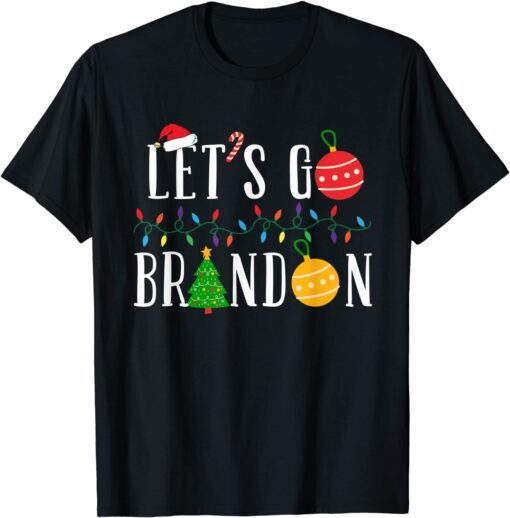 Santa Hat Christmas Let's Go Braden Brandon US Flag Tee Shirt