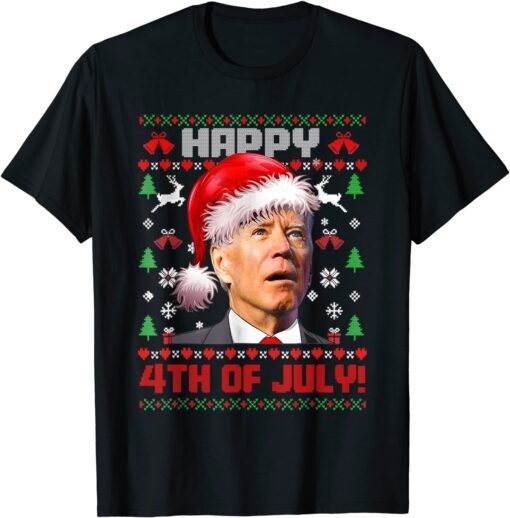 Santa Joe Biden Happy 4th of July Ugly Christmas Sweater Tee Shirt