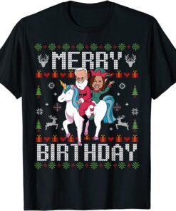 Santa Joe Biden Happy Birthday Ugly Christmas Sweater Tee Shirt