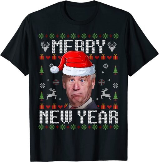 Santa Joe Biden Happy New Year Ugly Christmas Sweater Tee Shirt