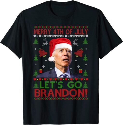 Santa Joe Biden Merry 4th Of July Christmas Ugly Sweater Tee Shirt