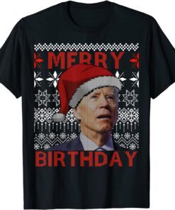 Santa Joe Biden Merry Birthday Confused Ugly Christmas Tee Shirt