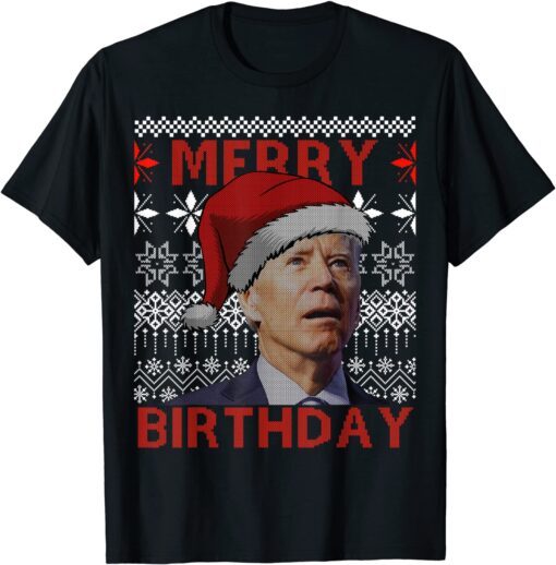 Santa Joe Biden Merry Birthday Confused Ugly Christmas Tee Shirt