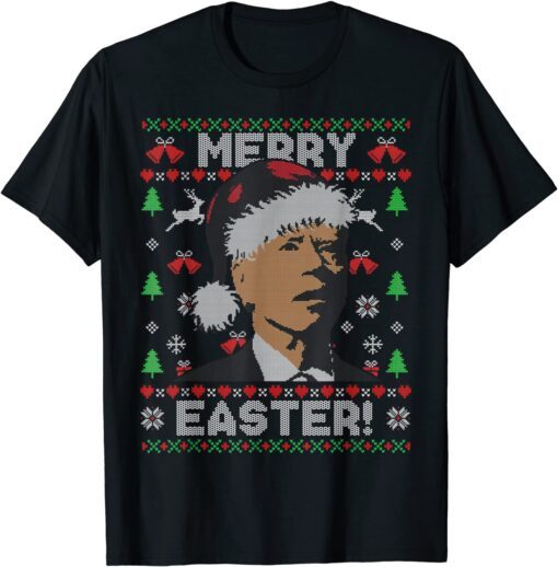 Santa Joe Biden Merry Easter Ugly Christmas Sweater Matching Tee Shirt