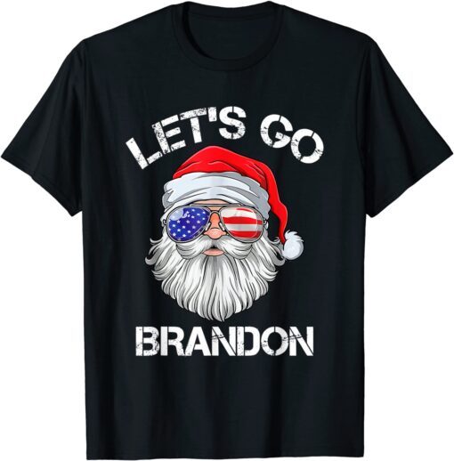 Santa Let's Go Brandon Trendy Sarcastic USA Flag Christmas Gift T-Shirt