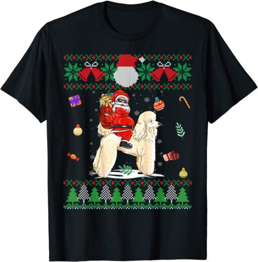 Santa Riding Poodle Reindeer Christmas Ugly Tee Shirt