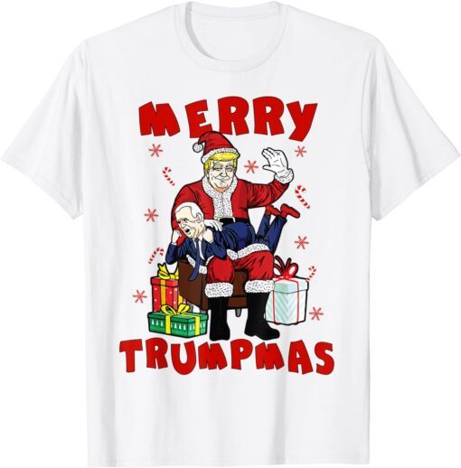 Santa Trump Spanking Joe Biden Fun Naughty Joe Christmas Tee Shirt