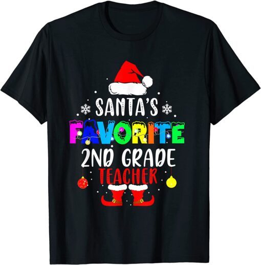 Santa's Favorite 2nd Grade Teacher Xmas Santa Tee Shirt