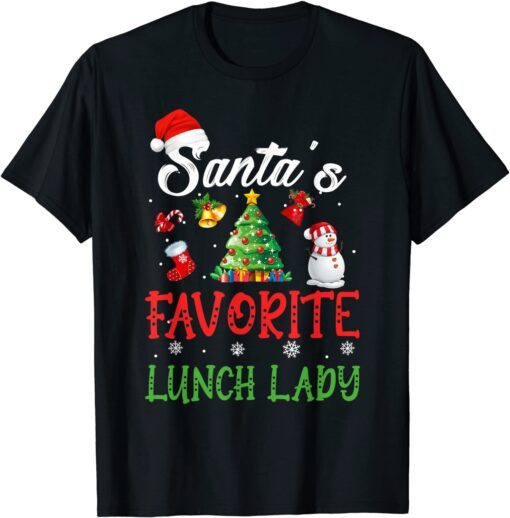 Santa's Favorite Lunch Lady Christmas Tree Santa Hat Tee Shirt