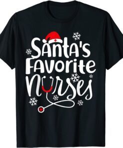 Santa's Favorite Nurse Christmas Pajama Holiday Xmas Party Tee Shirt