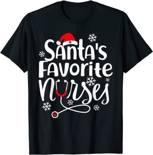 Santa's Favorite Nurse Christmas Pajama Holiday Xmas Party Tee Shirt