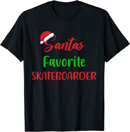 Santa's Favorite Skateboarder Christmas Skateboarding Tee Shirt