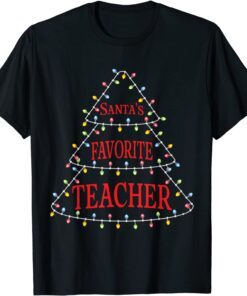 Santa's Favorite Teacher Christmas Light Tree Tee Shirt