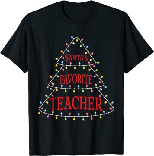 Santa's Favorite Teacher Christmas Light Tree Tee Shirt