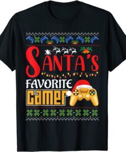 Santa's Favorite Video Game Christmas Pajama Santa Hat Light T-Shirt