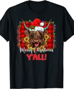 Scottish Hairy Cow Mom Heifer Merry Christmas Y'all Xmas Tee Shirt