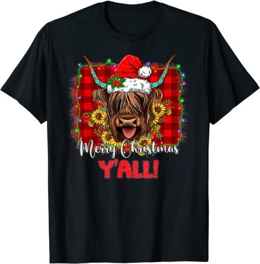 Scottish Hairy Cow Mom Heifer Merry Christmas Y'all Xmas Tee Shirt