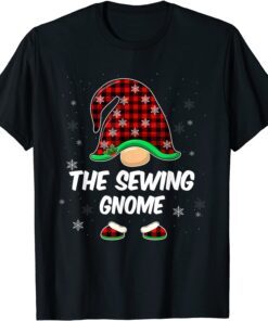 Sewing Gnome Buffalo Plaid Matching Family Christmas Tee Shirt