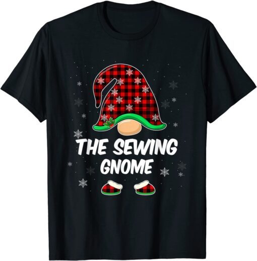 Sewing Gnome Buffalo Plaid Matching Family Christmas Tee Shirt