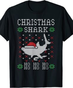 Shark Santa Shark Hat Lights Christmas Xmas Tee Shirt