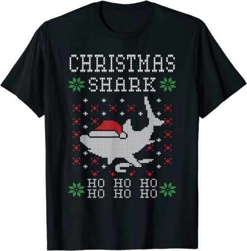 Shark Santa Shark Hat Lights Christmas Xmas Tee Shirt